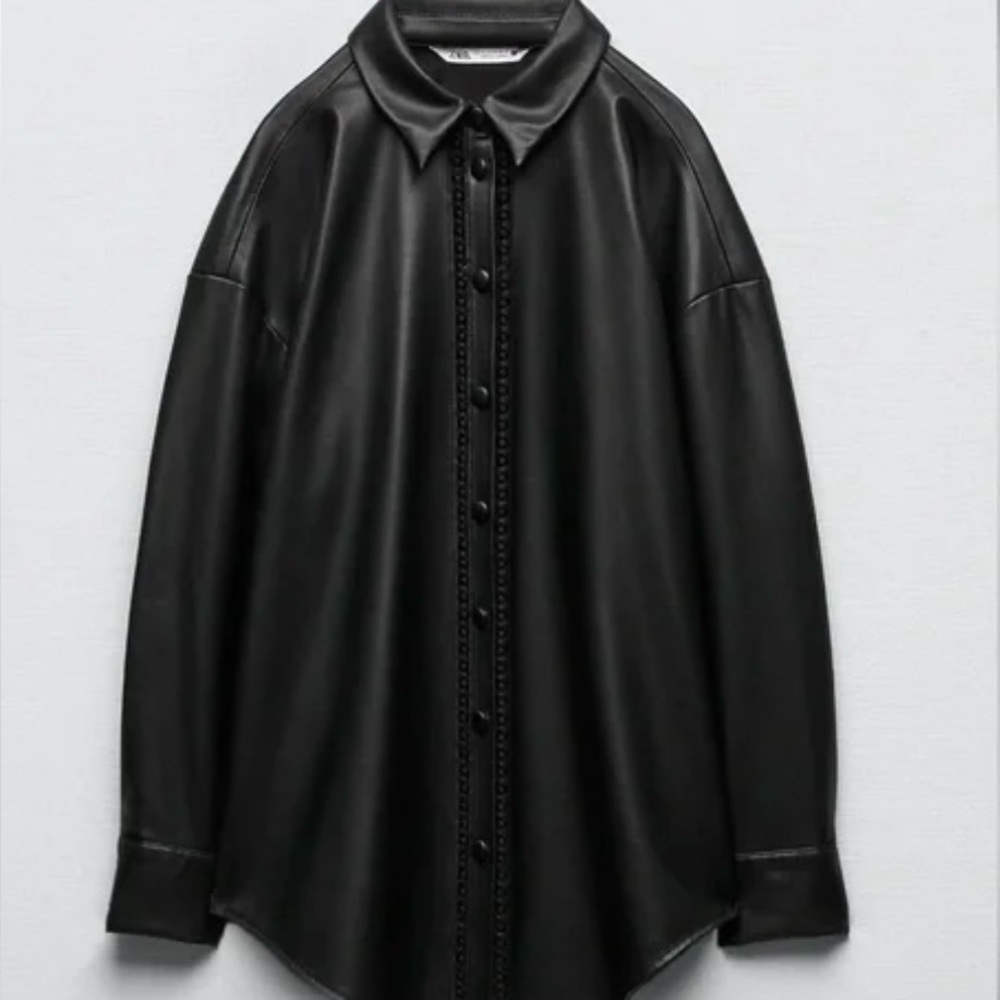 Zara Black Leather Women's Button Down Shirt